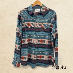 Cody James Aztec Western Flannel Shirt M Snap Front Cowboy Southwest